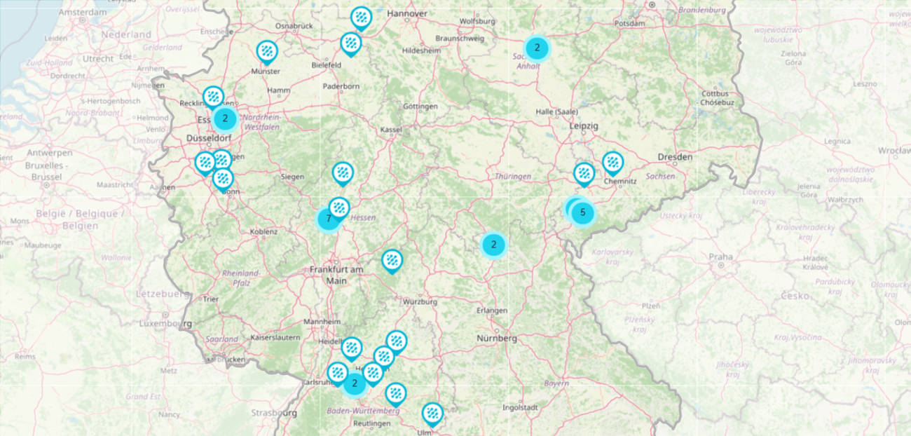 Karte mit Zellgruppen in Deutschland